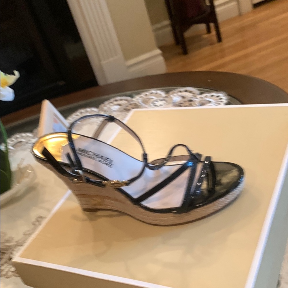 Michael Kors Black and Gold Strappy Wedges